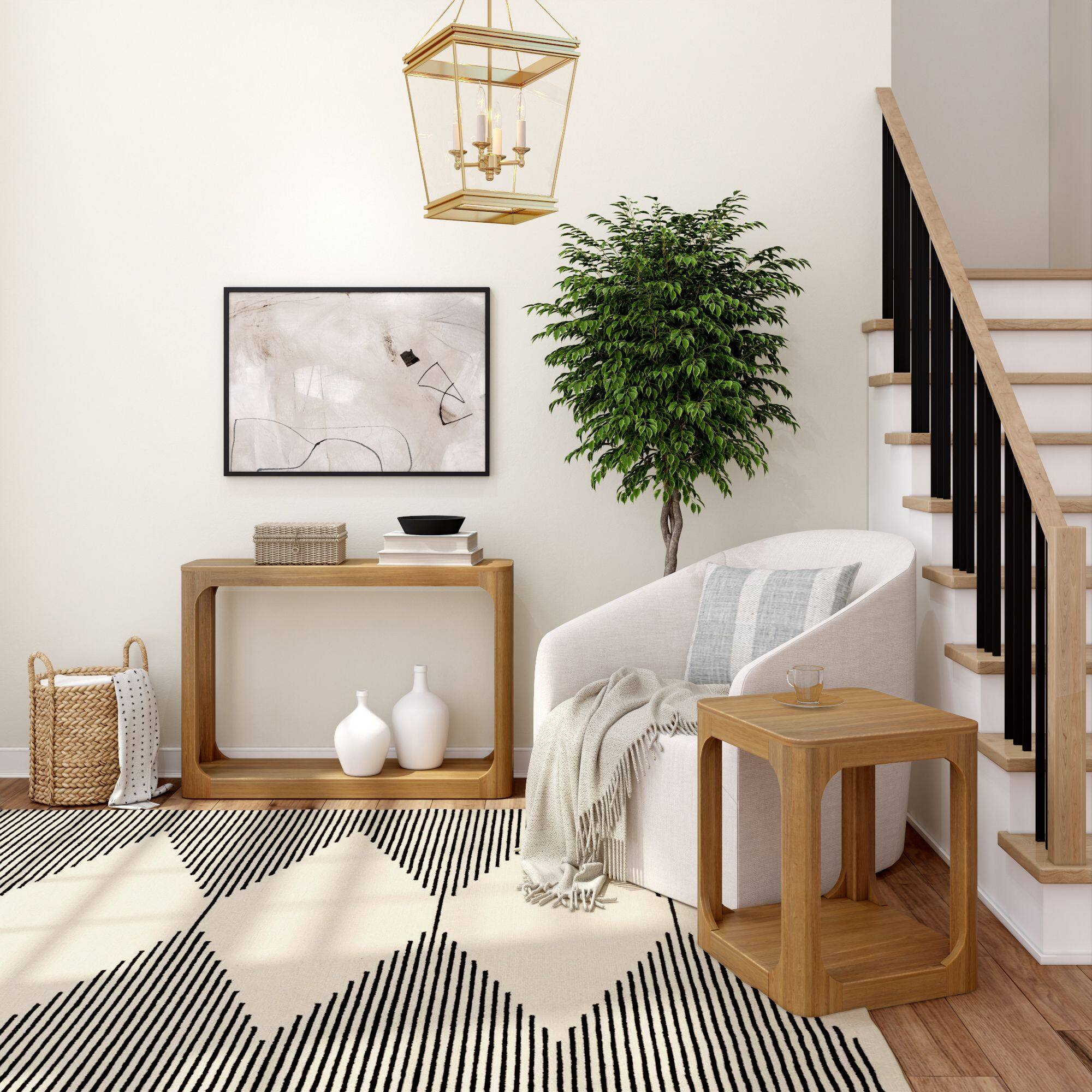 Alt View 4. Plank+Beam - Forma Console Table with Bottom Shelf (46in / 170mm), Pecan - Pecan.