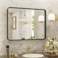 Bestier 40 x 30 Inches Bathroom Mirror Tempered Glass LED Vanity Mirror for Wall,Aluminum Alloy Framed Wall Mirror - Black - 40 inch - Front_Zoom