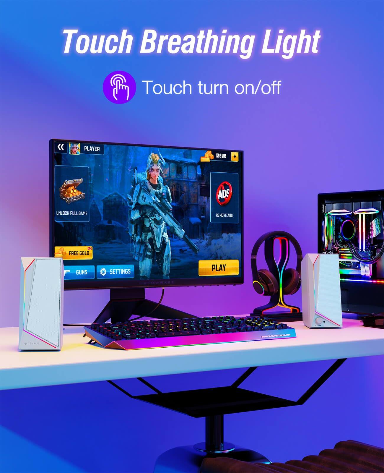 Touch Breathing Light  
Touch turn on/off  

PLAYER 1888  
ADS  
UNLOCK FULL GAME  
REMOVE ADS  
FREE GOLD  
GUNS  
SETTINGS  
PLAY