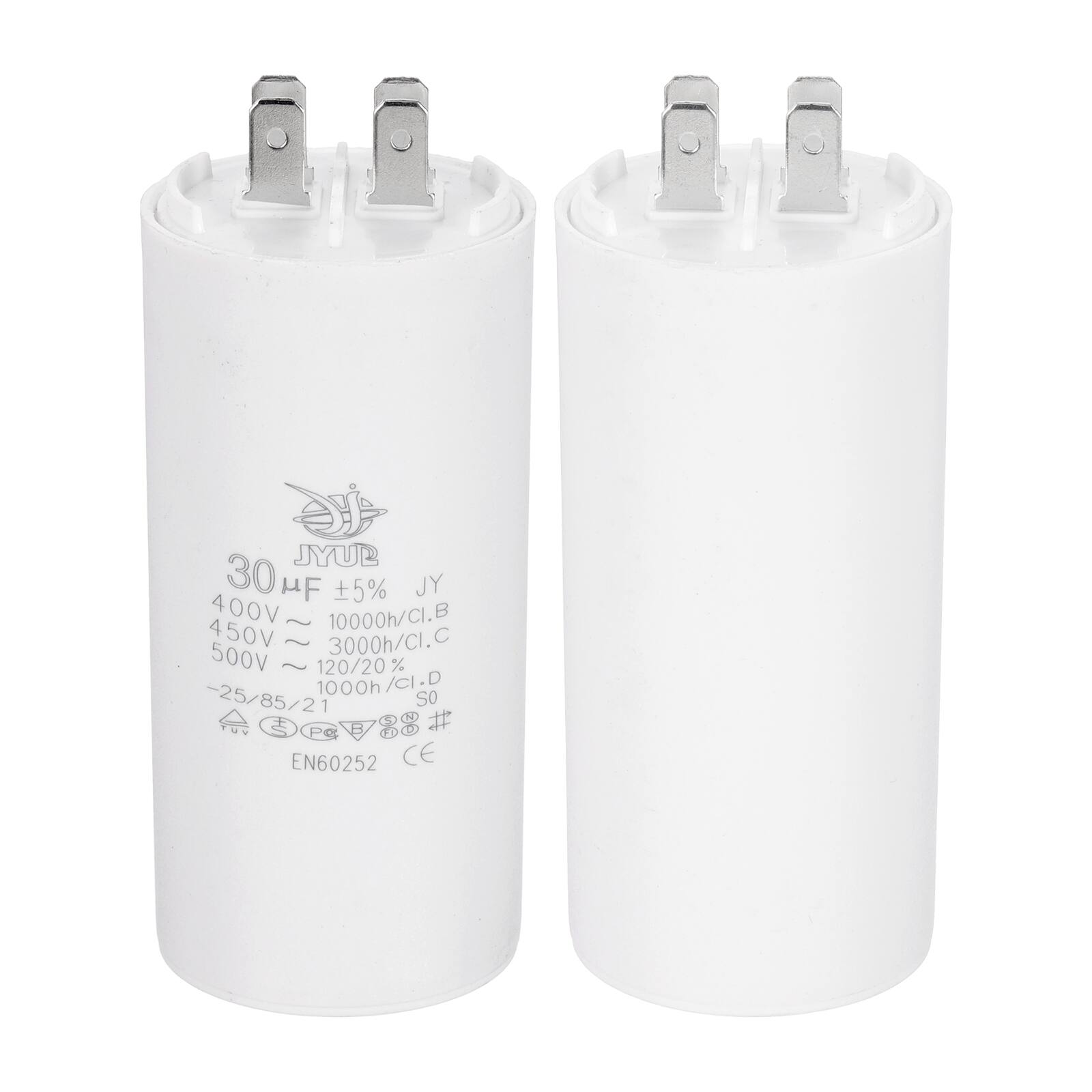 JYUB 30 µF ±5% JY  
400V ~ 10000h/CI.B  
450V ~ 3000h/CI.C  
500V ~ 120/20% 1000h/CI.D  
-25/85/21  
85/21  
EN60252 CE