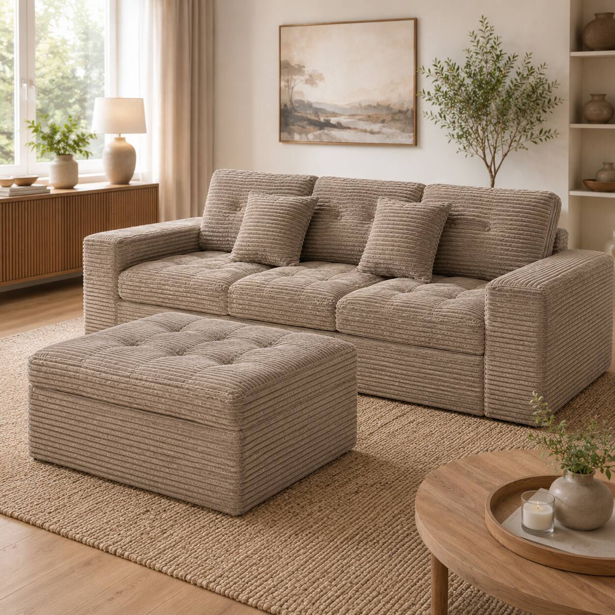 Angle. Anysun - Modular Cloud Sofa Set – 105" DIY Sectional with Ottoman, Pure Foam, Fur Velvet – Comfortable Living Room Couch - Khaki.