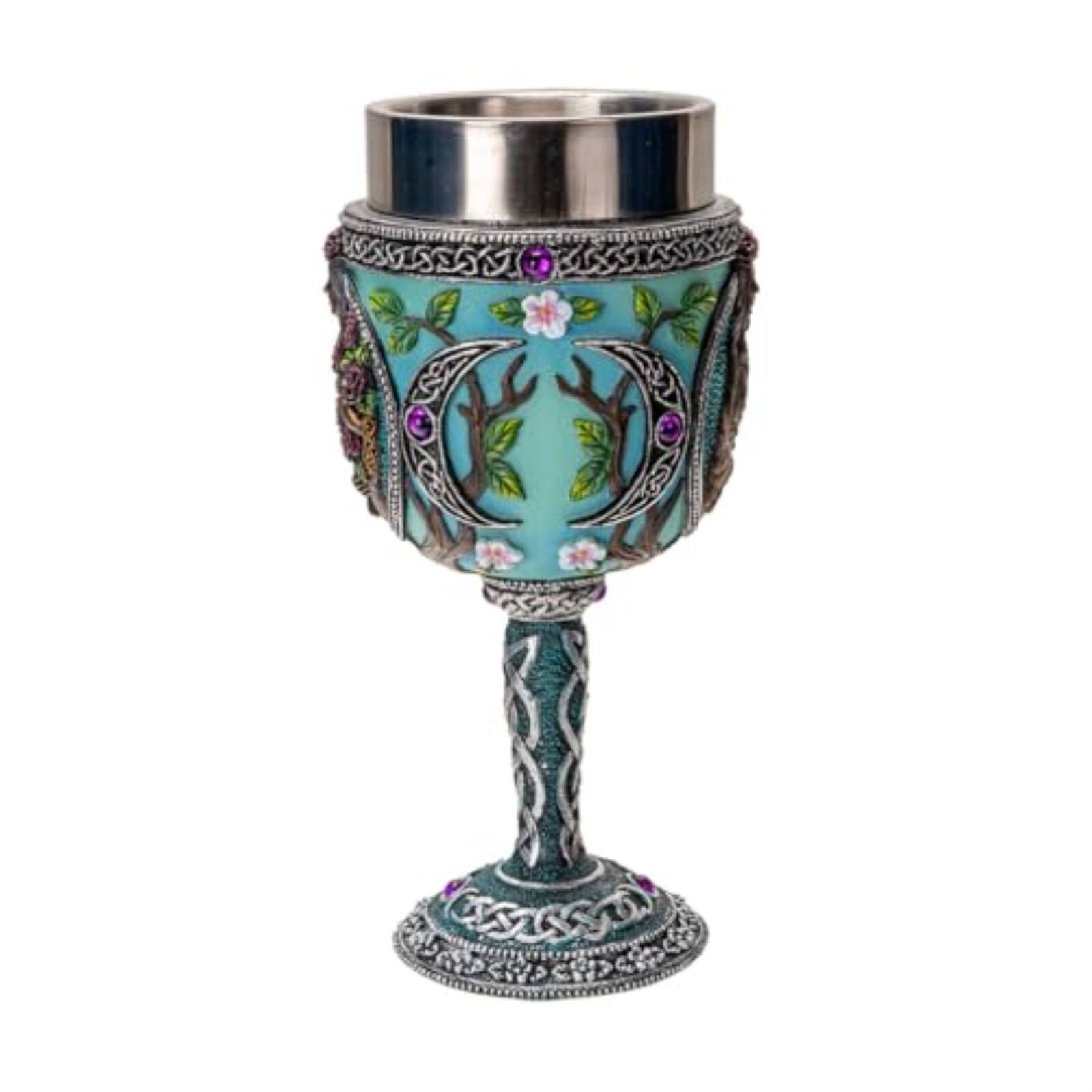 Angle. Pacific Trading - Triple Goddess Wine Goblet Chalice Cup Made of Polyresin With Stainless Steel Cup - Multicolor.