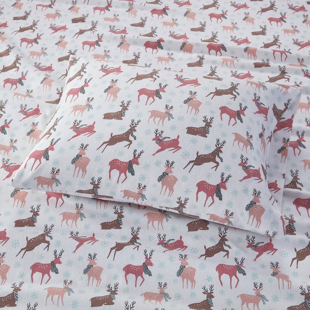 Alt View 2. Gracie Mills - Gracie Mills Persephone Cotton Flannel Sheet Set - Reindeer.