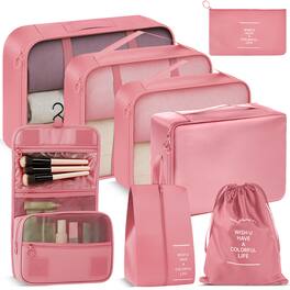 Fosmon - 8pc Packing Cubes Set, Packing Cubes for Travel, Travel Bags Organizer, Suitcase Organizer Travel Cube for Packing - Pink