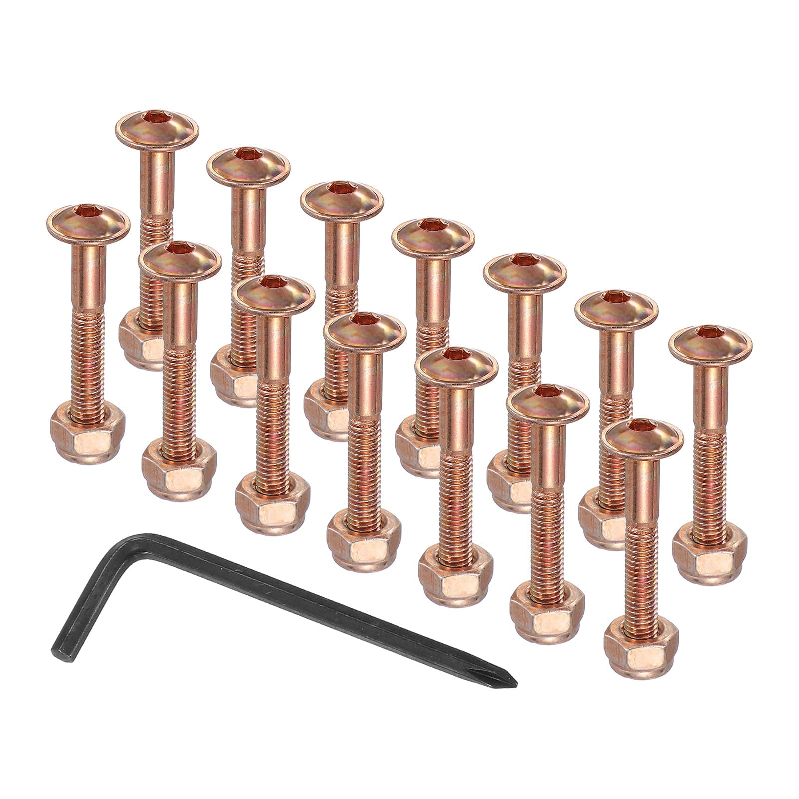 Unique Bargains - 21 mm/0.8" Skateboard Hardware Kit, 16pcs Mounting Screws Bolts Nuts Set with Hex Key for Cruiser - Orange