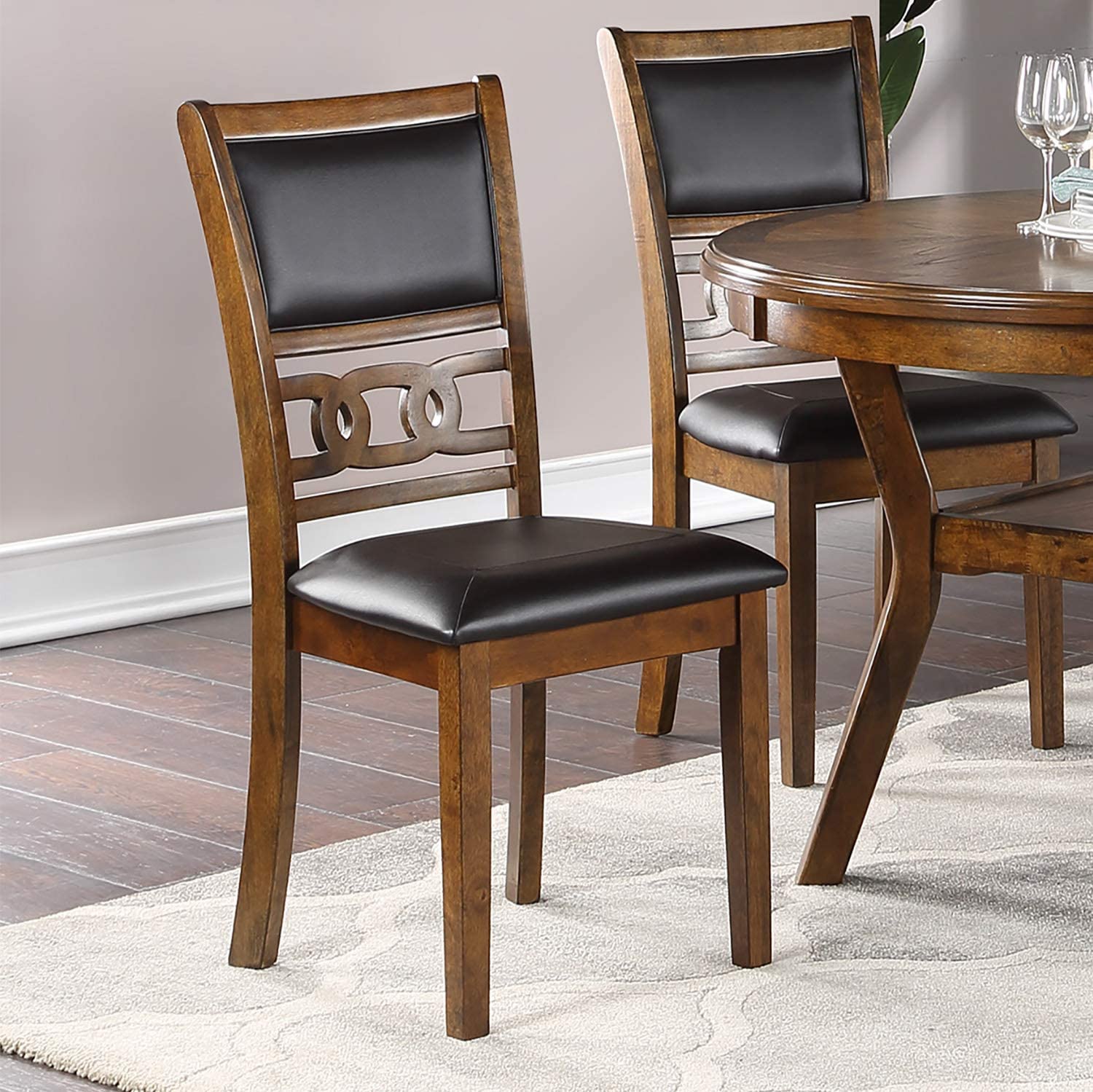 TinyHomie - Dining Room Furniture Finish Set of 2 Side Chairs Cushion Seats Unique Back Kitchen Breakfast Chairs - Walnut