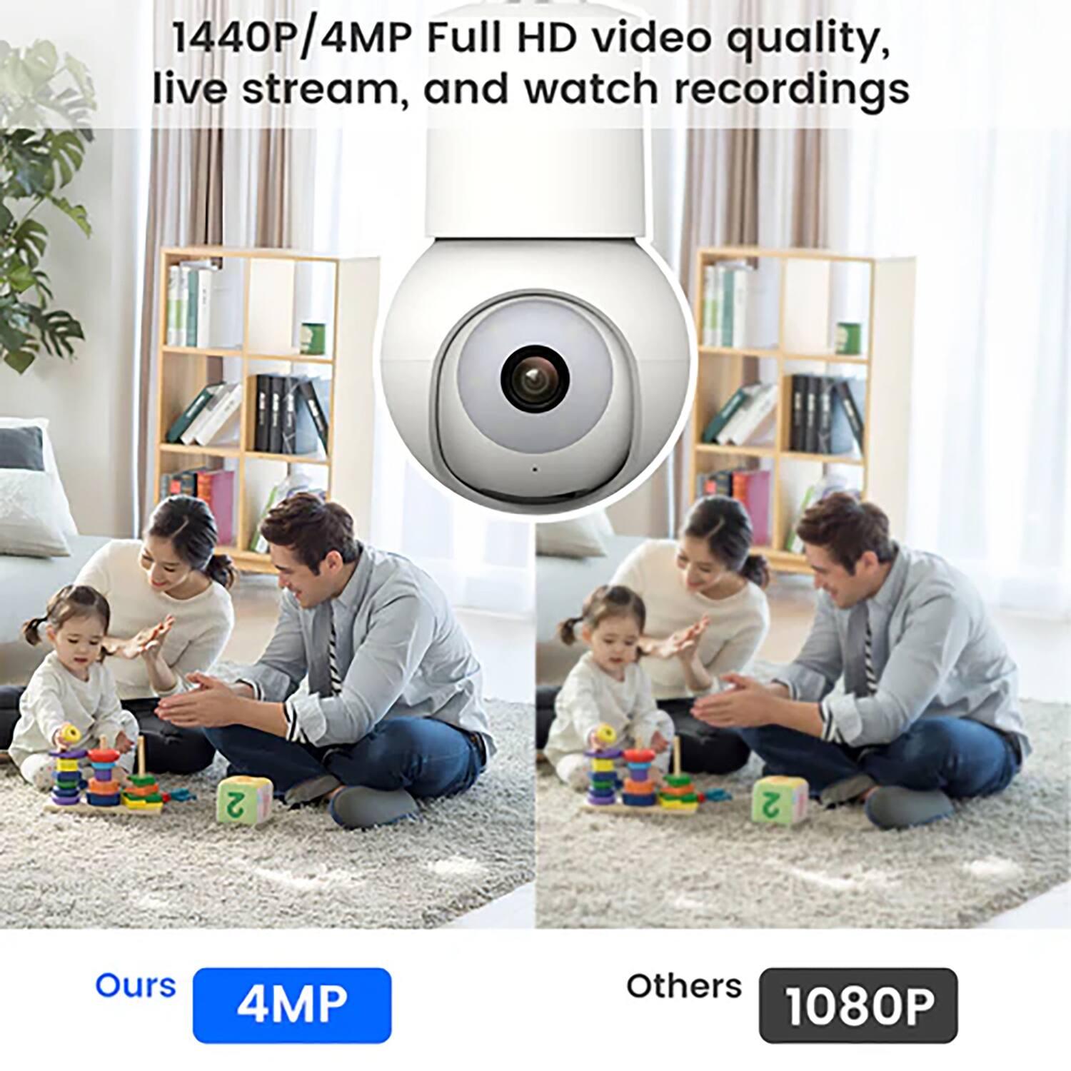 1440P/4MP Full HD video quality, live stream, and watch recordings

Ours 4MP

Others 1080P