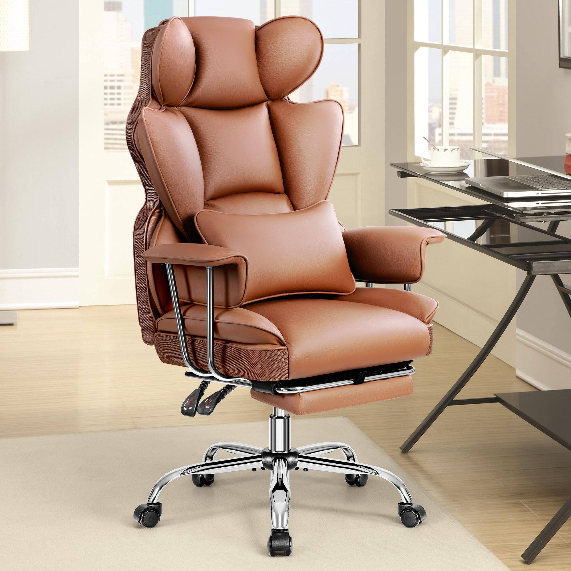 Front. Brick Attic - 500LBS Big & Tall Office Chair, Leather Gaming Chair with Footrest, Adjustable Height & Lumbar Support - Brown - Brown.