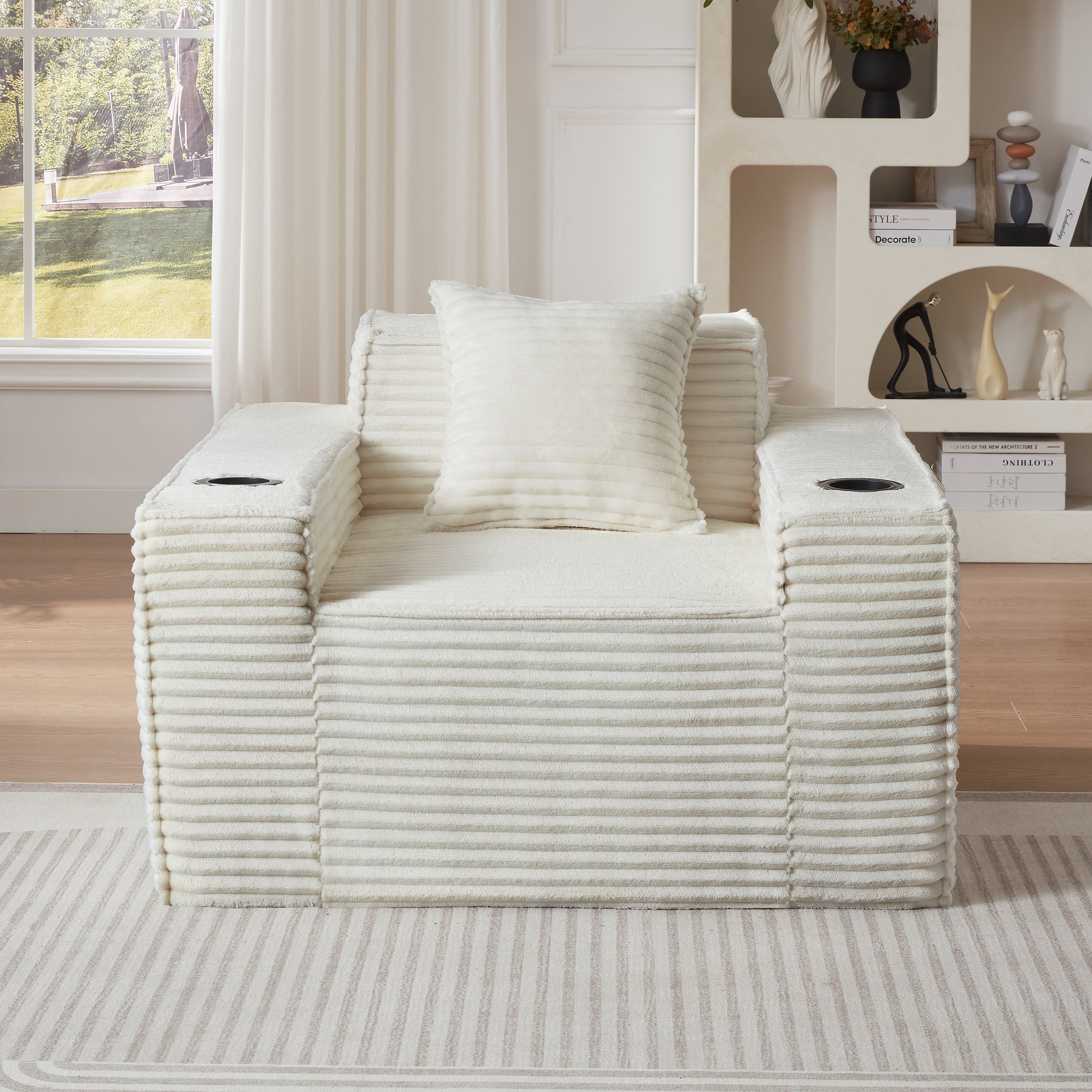 Loheer - Single Sofa Boneless Couch Modern Frameless Couch No Assembly Ready to Use Lounge Sofa for Compact Living Room - White