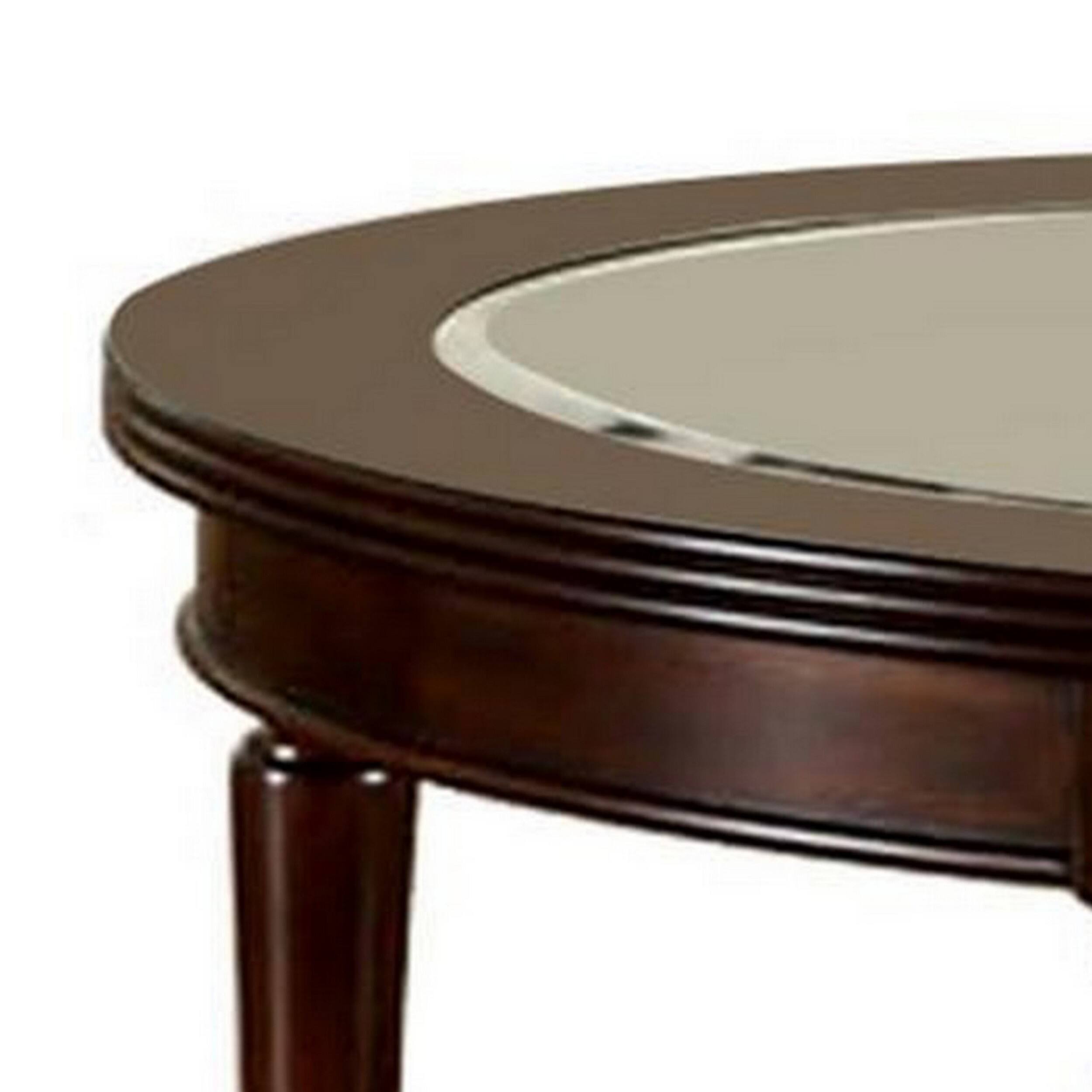 Alt View 1. Manhattan Lane - 48 Inch Oval Coffee Table, Glass Top, Turned Legs, Bottom Shelf, Brown - Brown.