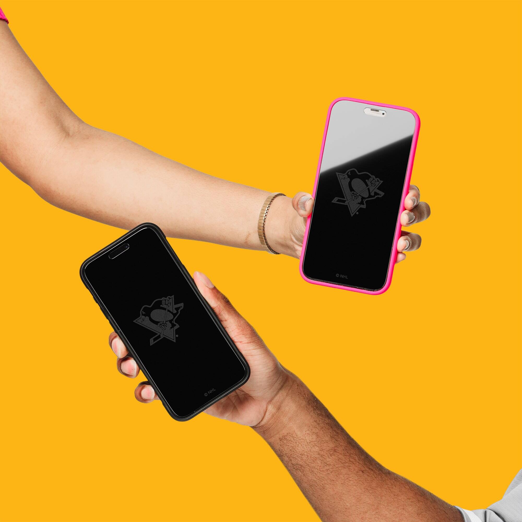 Alt View 2. Screen Skinz - Pittsburgh Penguins Disappearing Logo iPhone Screen Protector - 15/15 Pro/16 - Multicolor.