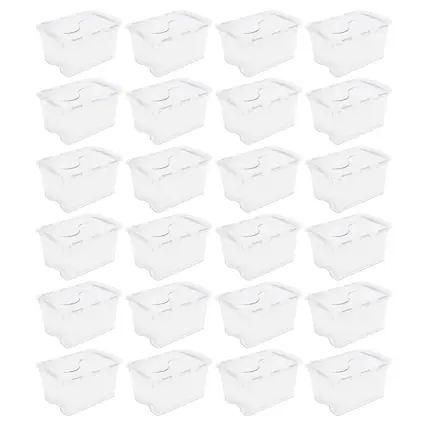 Front. Sterilite - Sterilite 48 Qt Hinged Lid Storage Box Plastic Stackable Bin with Lid, 24 Pack.