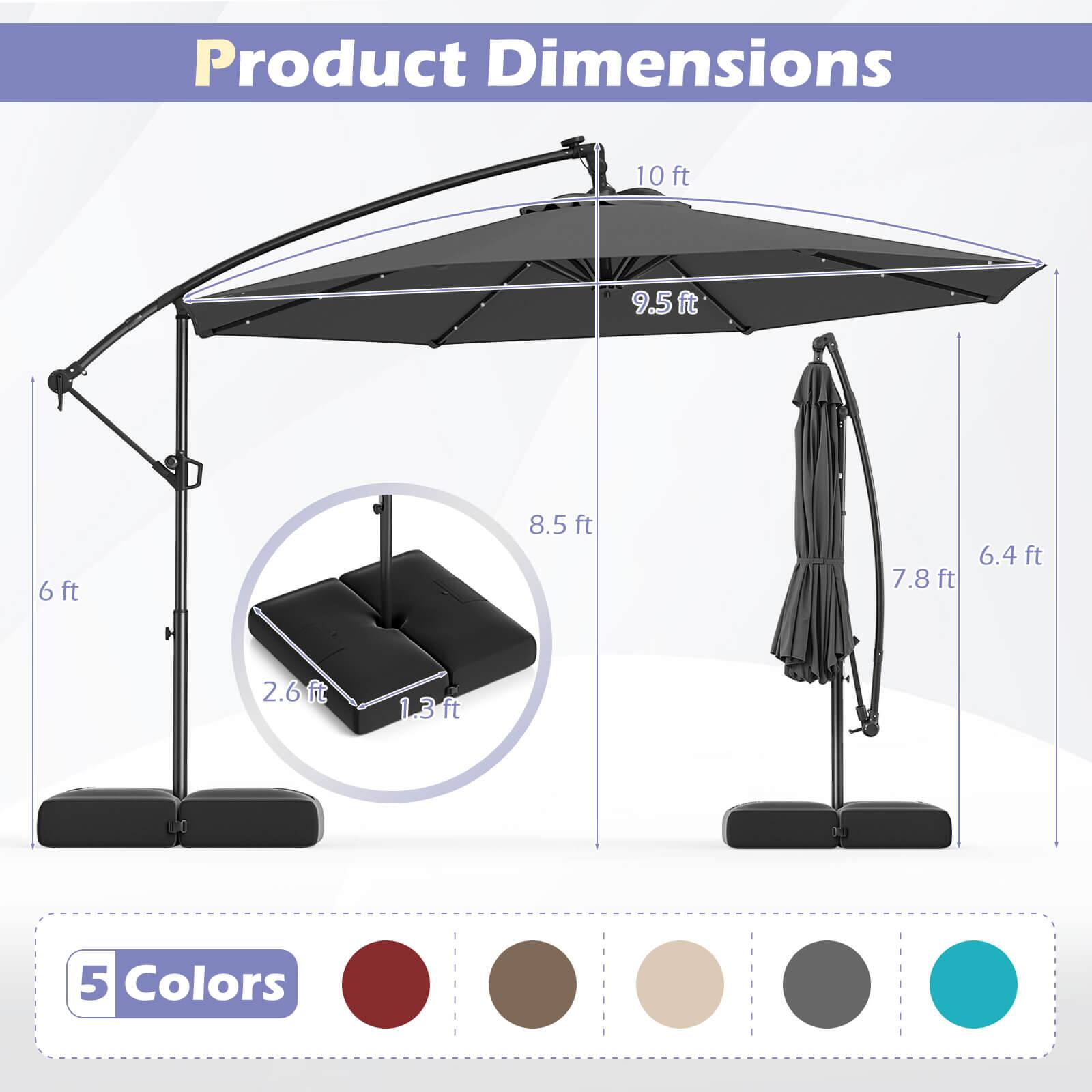 Product Dimensions

- 10 ft
- 9.5 ft
- 8.5 ft
- 6.4 ft
- 7.8 ft
- 6 ft
- 2.6 ft
- 1.3 ft

5 Colors