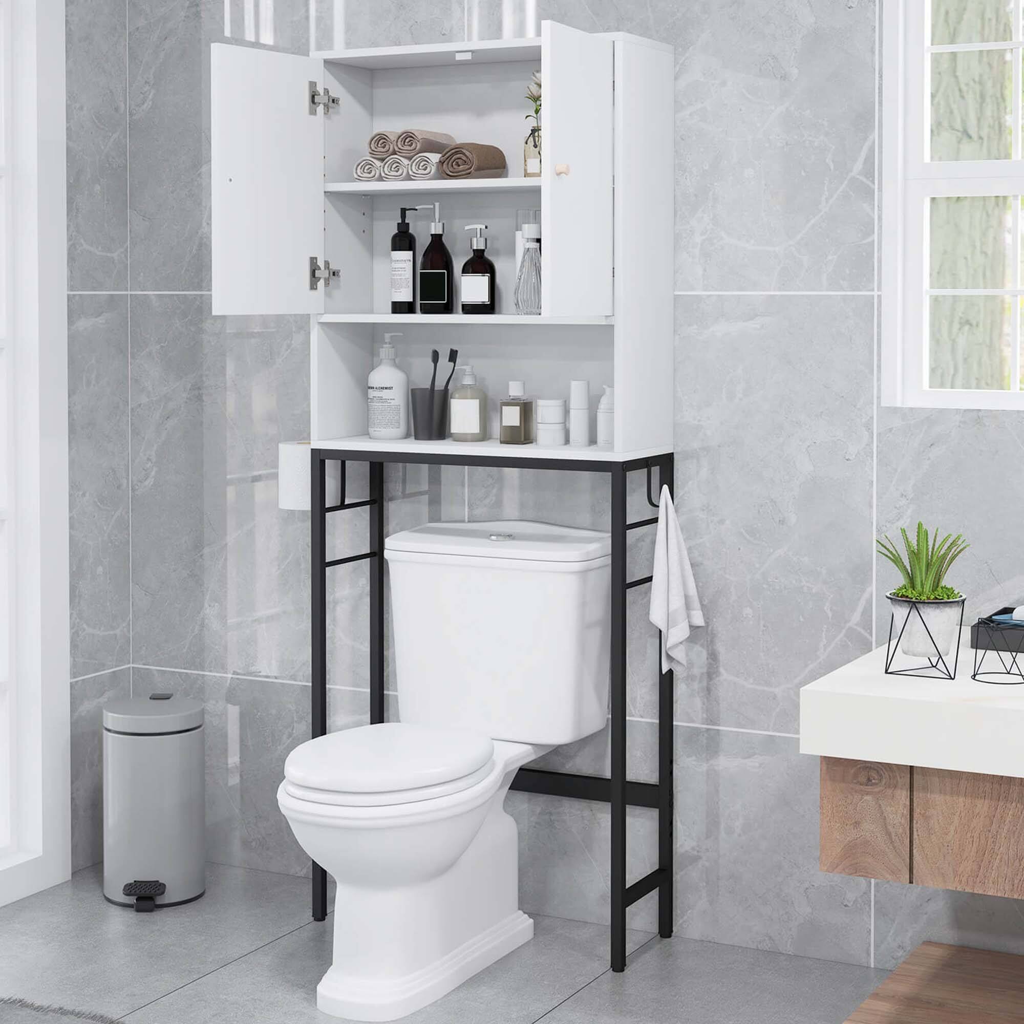 Alt View 1. Costway - Costway Over The Toilet Storage Cabinet Free Standing Toilet Rack with Adjustable Shelf White - White.