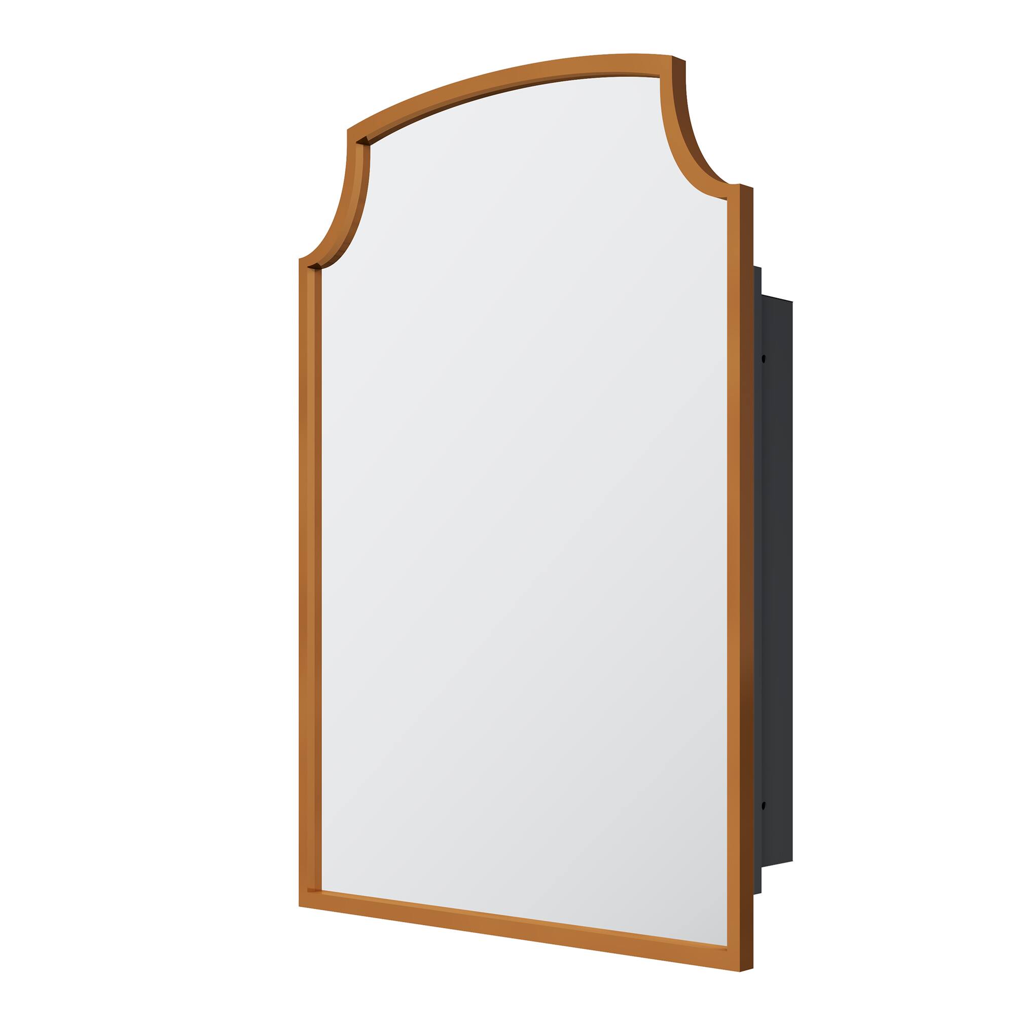 Angle. PexFix - 19.7" x 29.9" Gently Arched Bathroom Mirror Medicine Cabinet  - Metal Frame, Recessed or Surface Mount - Gold.