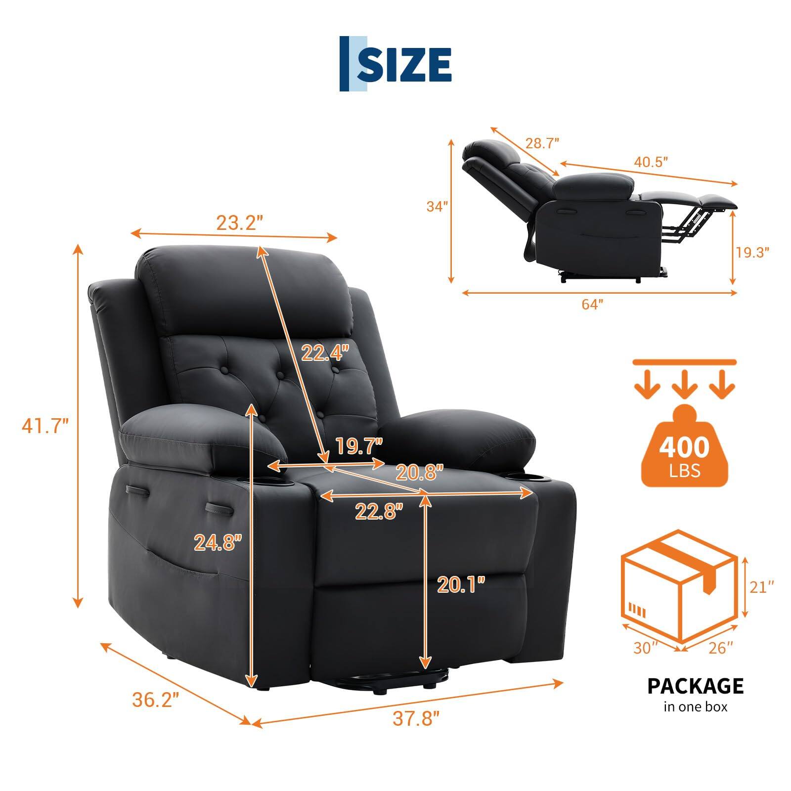 Sure, here is the corrected and grouped text from the image:

**SIZE**

- 28.7"
- 40.5"
- 23.2"
- 34"
- 19.3"
- 64"
- 22.4"
- 41.7"
- 19.7"
- 20.8"
- 400 LBS
- 24.8"
- 22.8"
- 20.1"
- 21"
- 30"
- 26"
- 36.2"
- 37.8"

**PACKAGE in one box**

- 21"
- 30"
- 26"