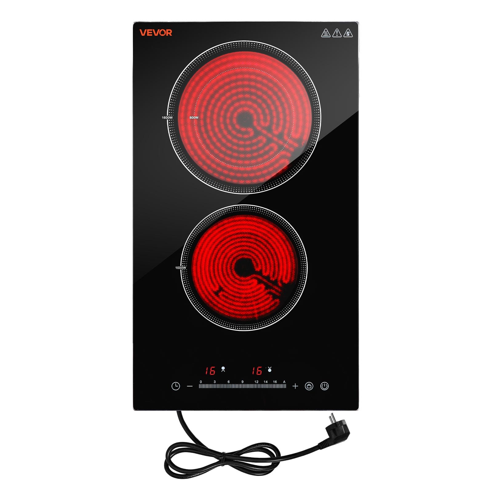 VEVOR - Electric Cooktop 12inch 2 Burners Portable Stove Top 1800W 120V, Ceramic Countertop/Built-in Radiant Electric Stove - Black