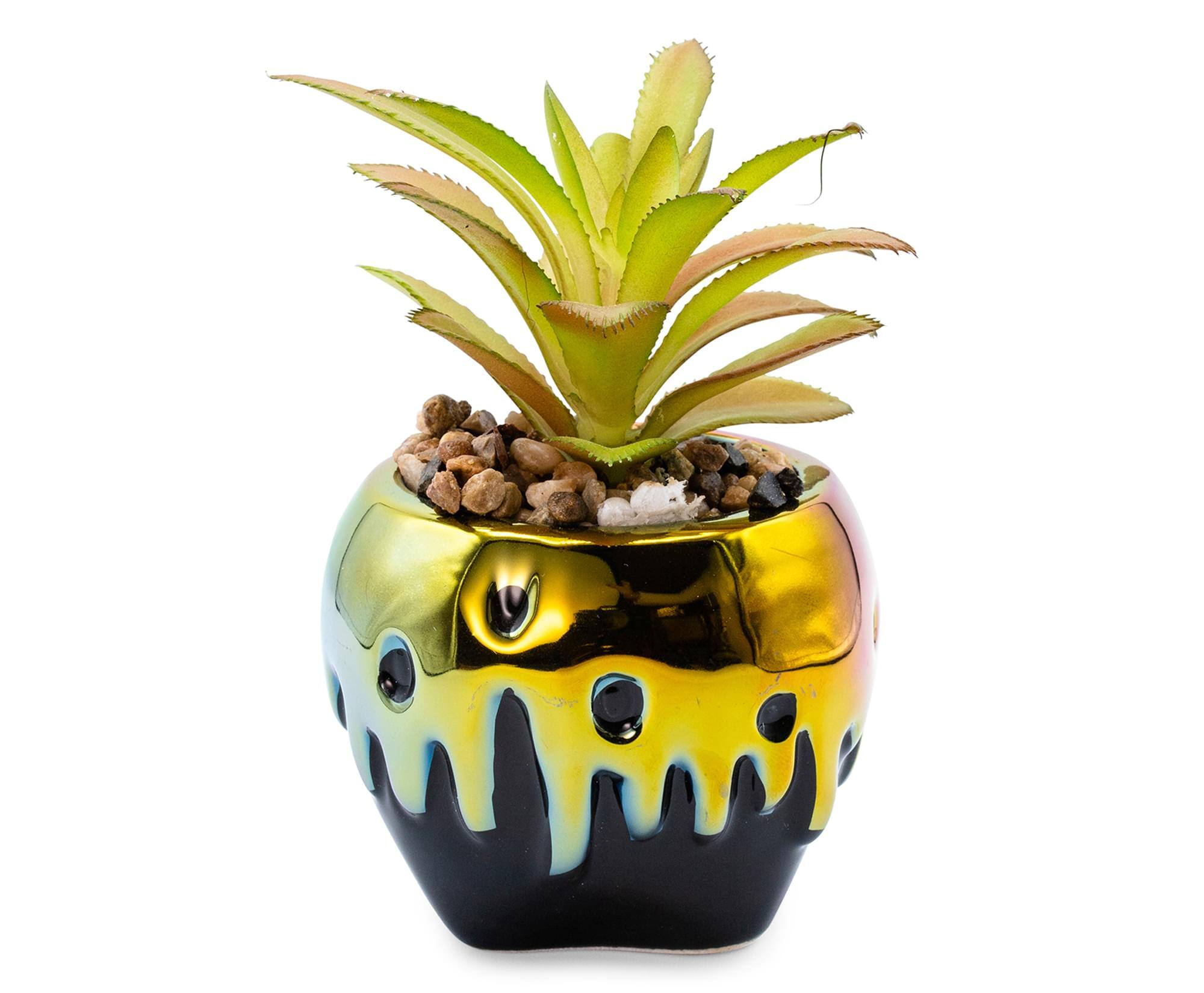 Alt View 1. Silver Buffalo - Disney Villains Poison Apple Mini Ceramic Planter with Artificial Succulent - Blue.
