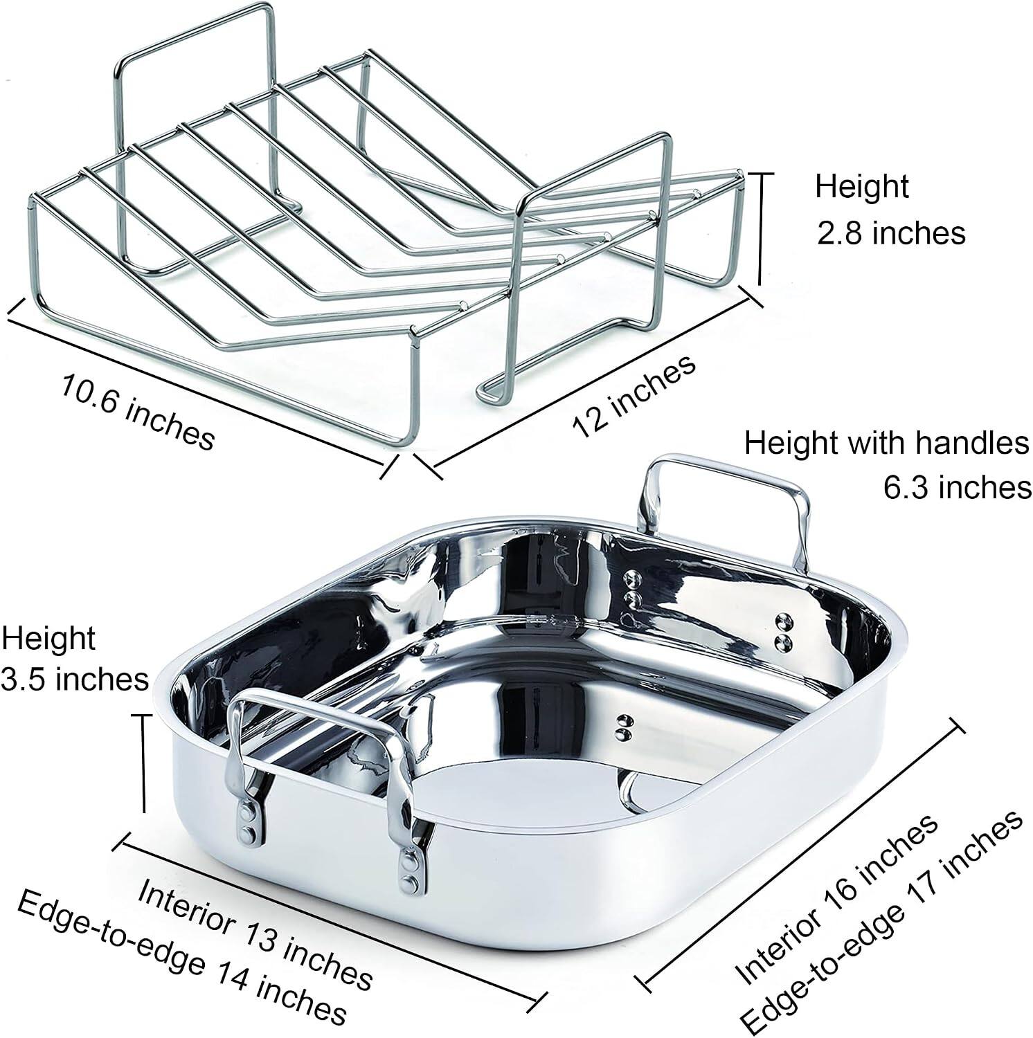 Height: 2.8 inches  
Height with handles: 6.3 inches  
Height: 3.5 inches  
Edge-to-edge: 13 inches  
Interior: 14 inches  
Edge-to-edge: 16 inches  
Interior: 17 inches  
10.6 inches  
12 inches