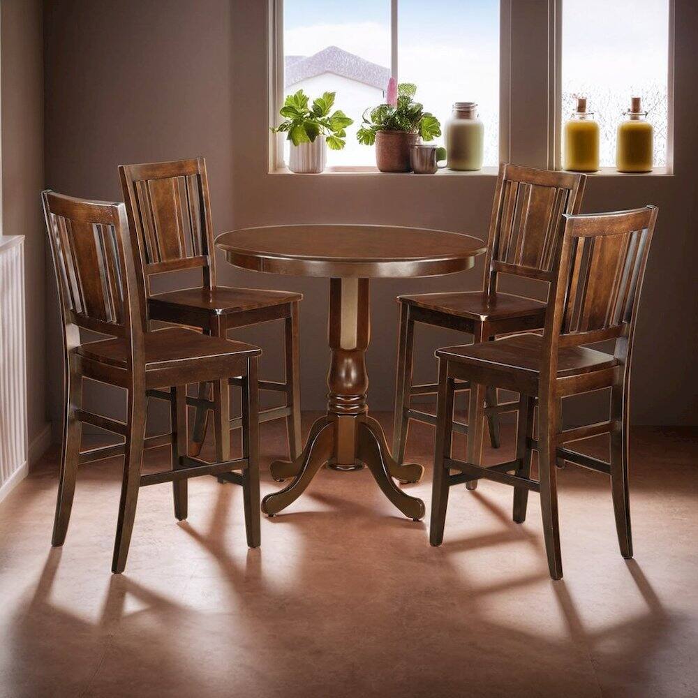 Back. FurniFact - Stylish 5 Piece Counter Height Dining Table Set with 4 Chairs - Mahogany.