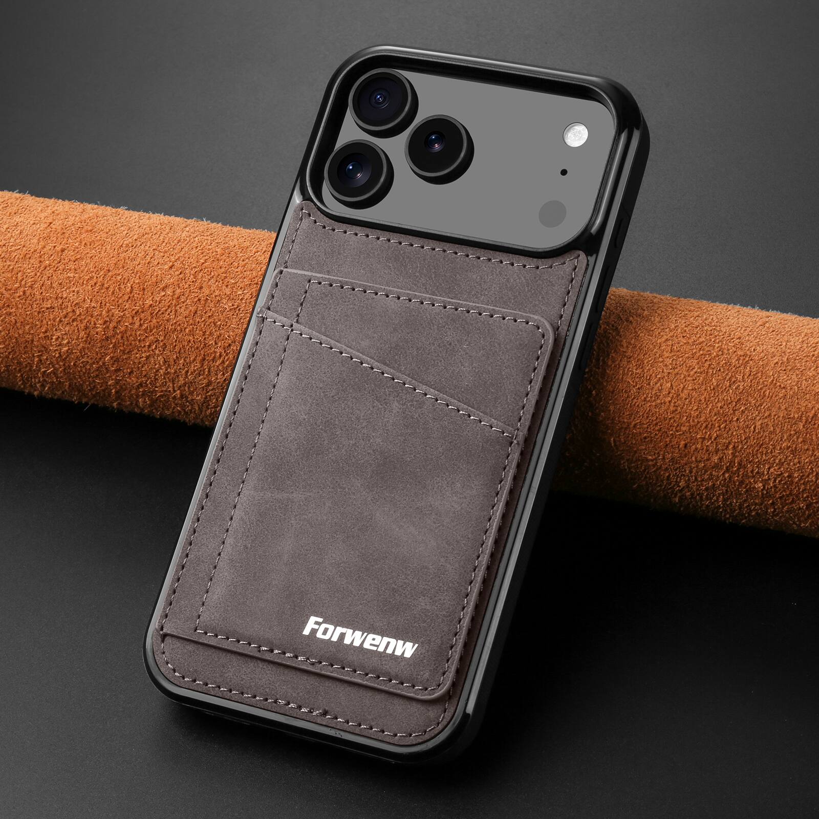 Back. Dteck - Dteck RFID Blocking Back Wallet Case for iPhone 17 Pro, Shockproof PU Leather Kickstand Rugged Cover - Gray.