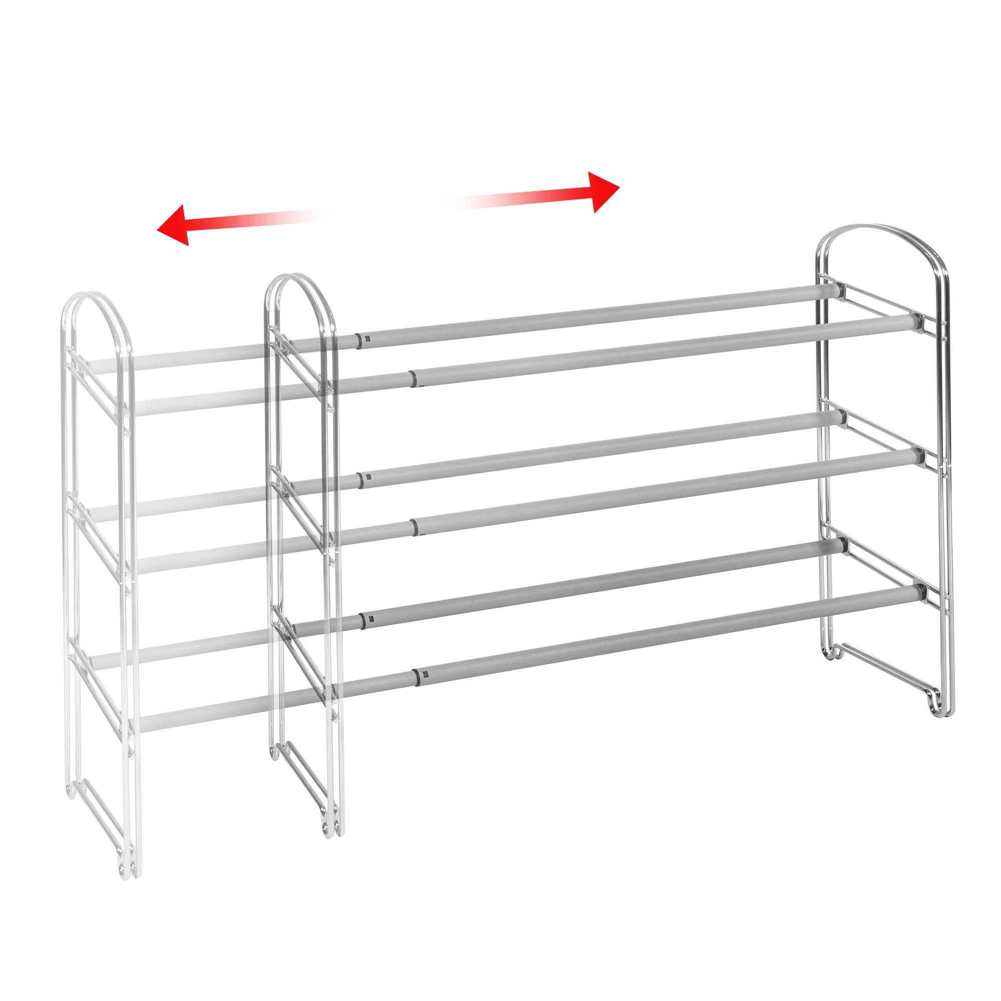Alt View 5. ThinkLink Electronic - Expandable And Adjustable Shoe Rack Organizer For Bedroom Closet Entryway Hallway Chrome Plated - Black/Chrome 4-Tier.