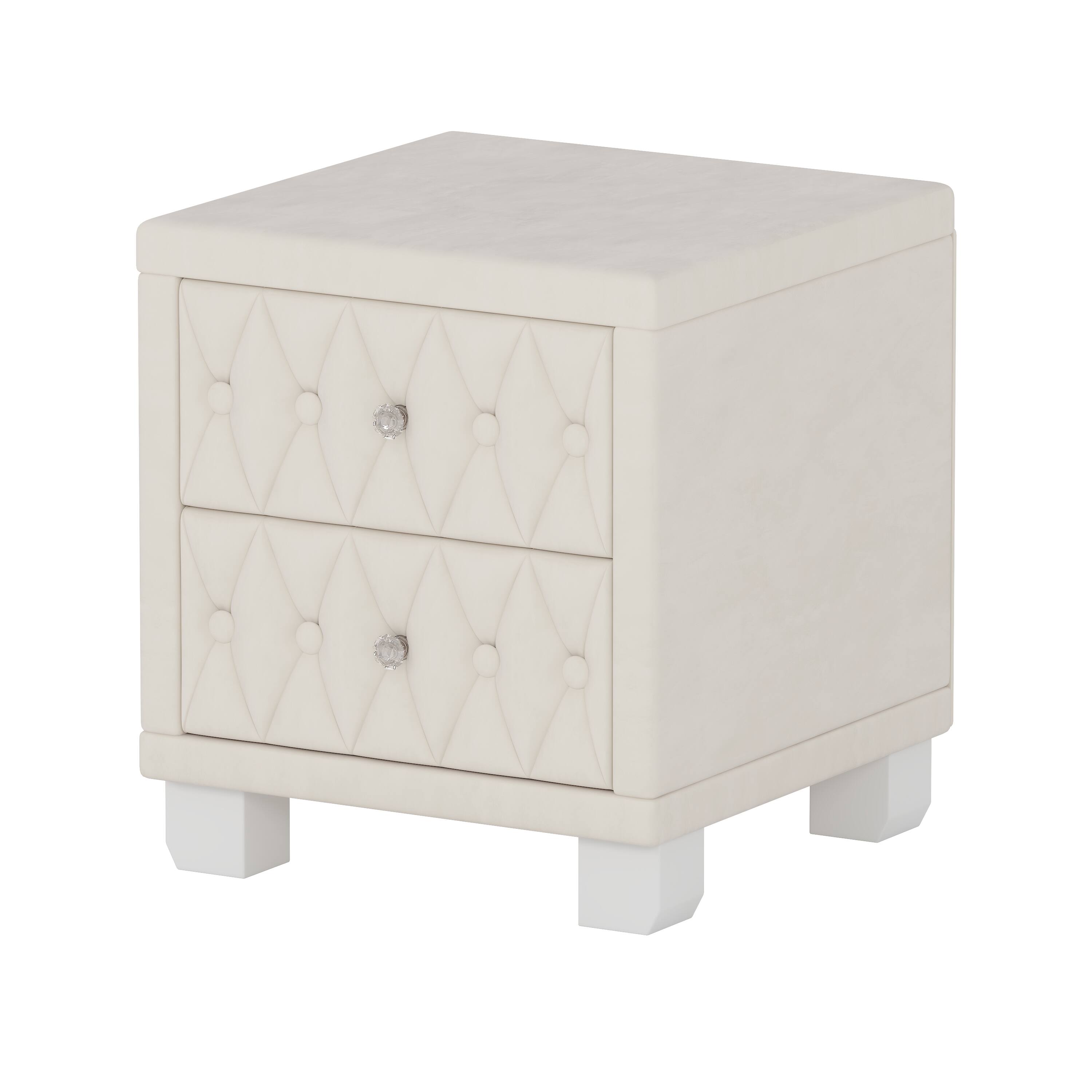 Alt View 1. Tiramisubest - Elegant Velvet Nightstand with 2 Drawers and Crystal Handle, Storage Bedside Table with Button-Tufted, Beige - Beige.
