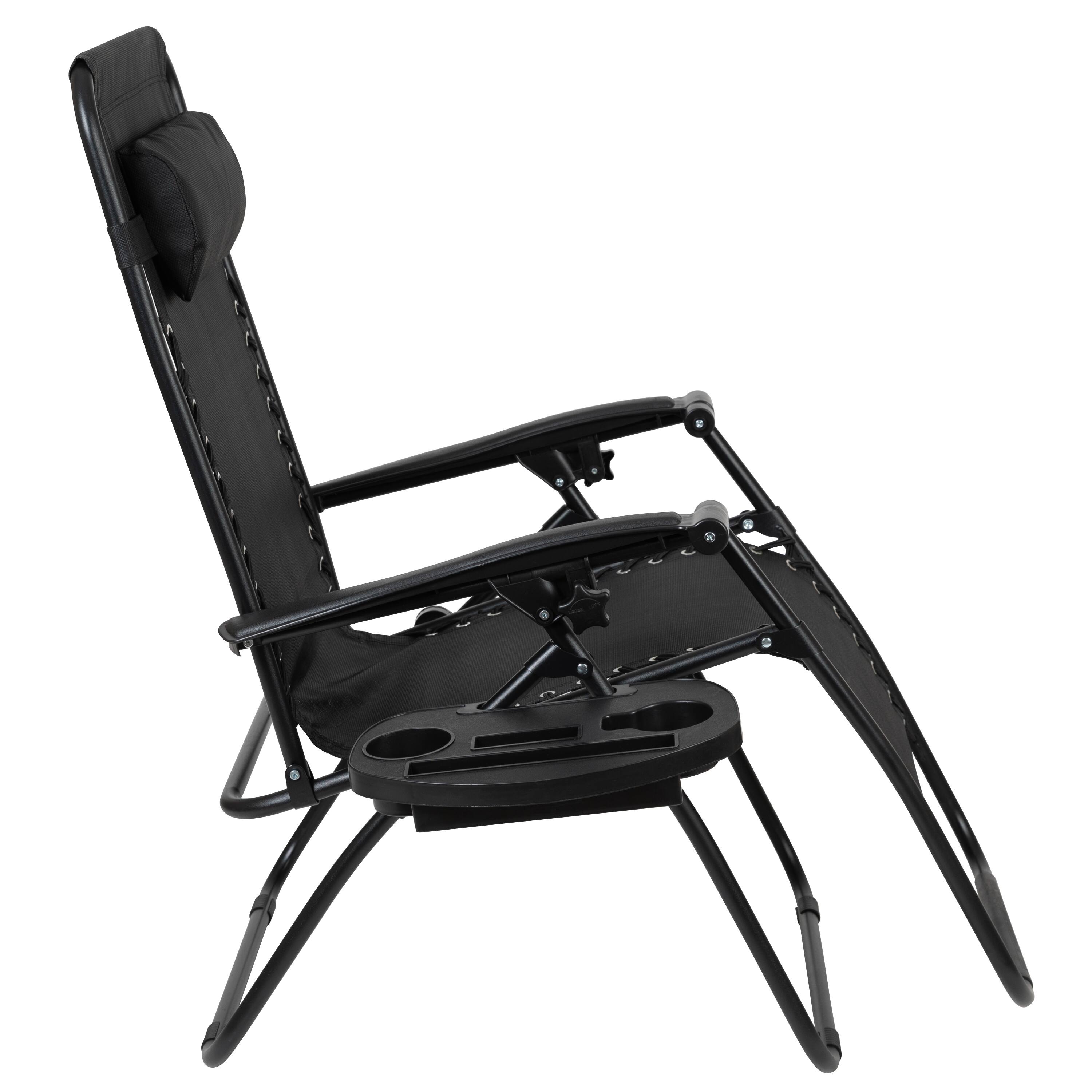 Alt View 7. Emma + Oliver - 2 Pack Adjustable Mesh Zero Gravity Lounge Chair with Cup Holder Tray - Black.