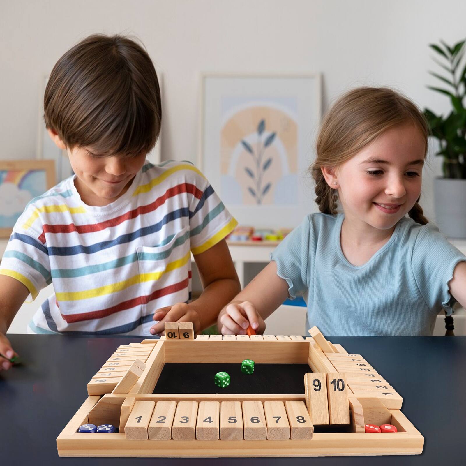Alt View 3. GSE Games & Sports Expert - 4-Player 10 Numbers Wooden Shut The Box Dice Board Game with 8 Dice. 4-Way Shut The Box Set - Natural Wood.