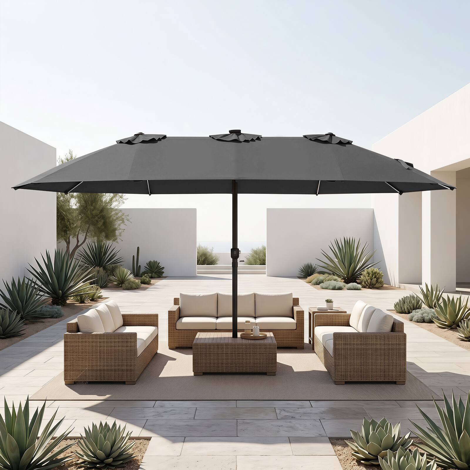 Alt View 1. Costway - Costway 15.5 FT Extra-Large Patio Umbrella with 12 Ribs 12 Light Modes 144 Solar LED Lights - Gray.