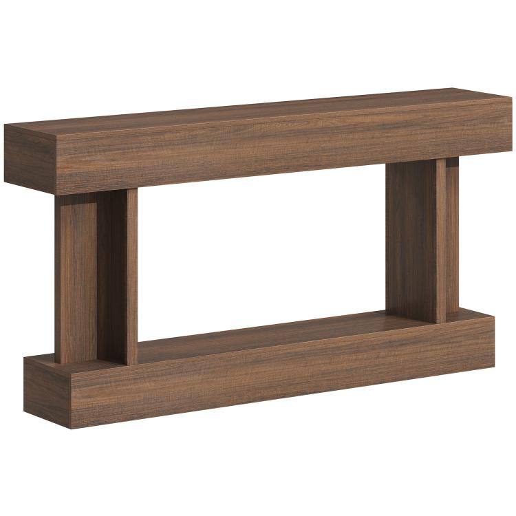 Front. PULUZ - 63 Inch Long Console Table, Vintage Narrow Entryway Table with Storage Shelf for Living Room and Hallway - Brown.