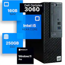 Dell - Refurbished Excellent - Optiplex 3060 SFF Desktop Computer, Intel Core i5-8500 up to 4.1Ghz, 16GB DDR4 RAM, 250GB SSD, USB WiFi, Win11 Pro - Black