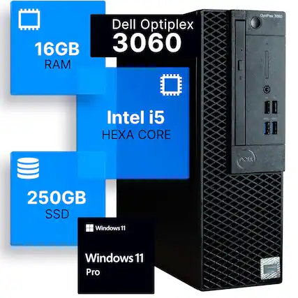 Dell OptiPlex 3060
16GB RAM
Intel i5 HEXA CORE
250GB SSD
Windows 11 Pro