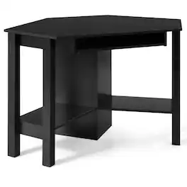 Sugift - Wooden Study Computer Corner Desk with Drawer - Black