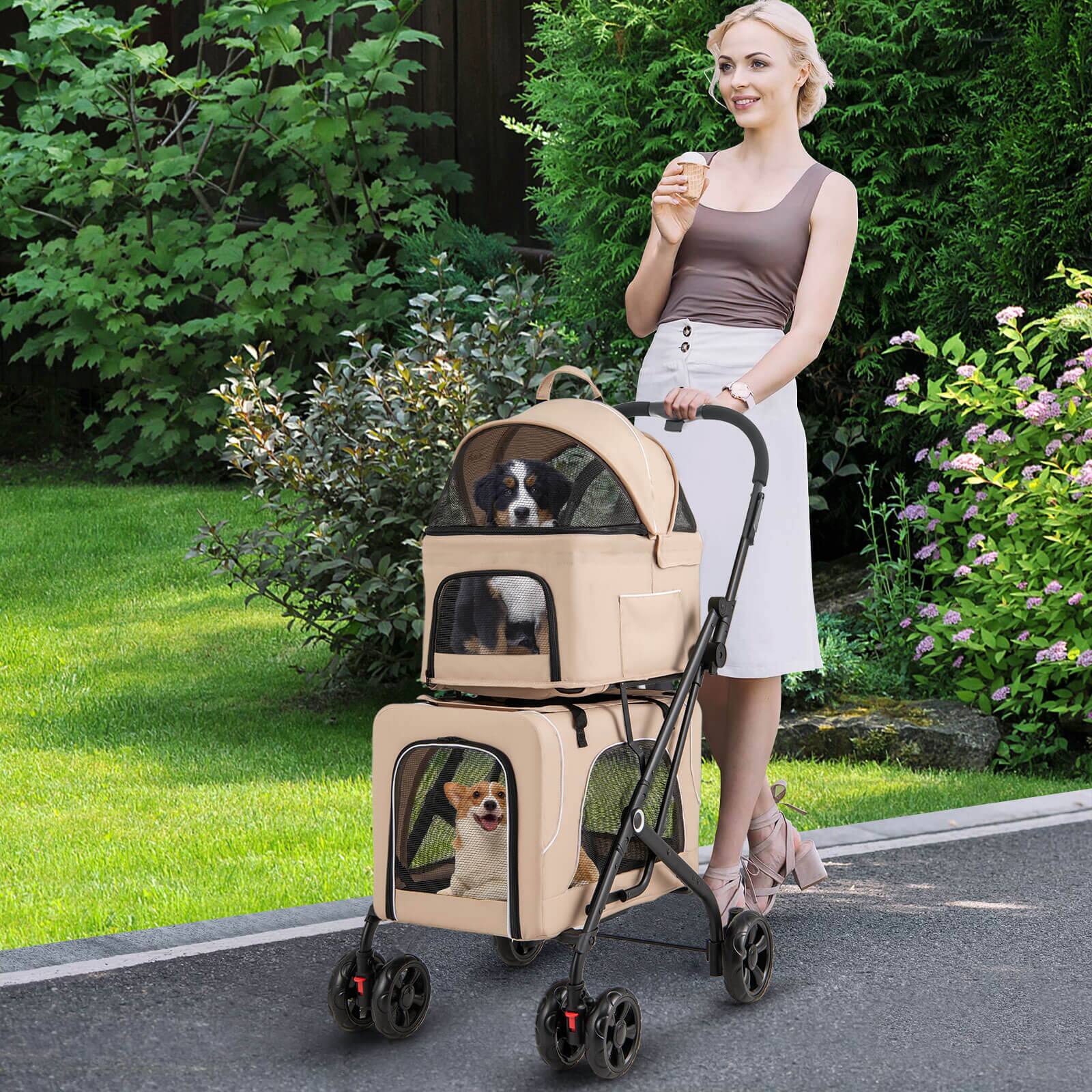 Alt View 1. Costway - Costway Double Pet Stroller for 2 Dogs or Cats w/ 2 Detachable Carriers Safety Belt.