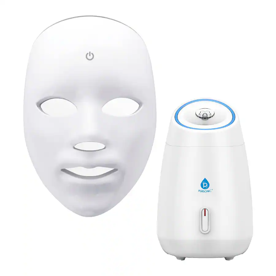 7 in 1 LED Light Therapy Face Mask & Pursonic Facial Steamer Hot Mist ...