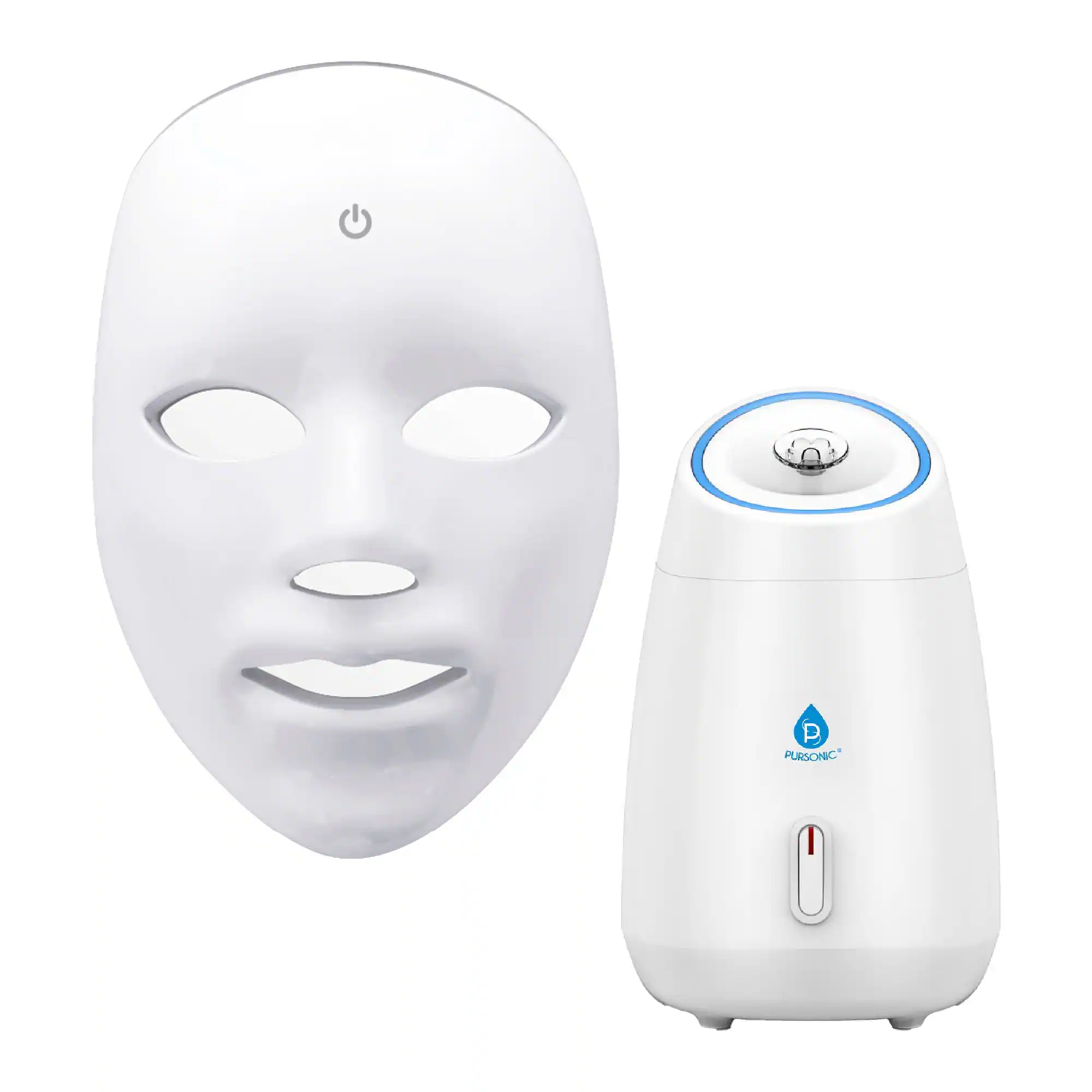 7-in-1 LED Light Therapy Face Mask & Pursonic Facial Steamer Hot Mist Moisturizing Spa Bundle - Multicolor