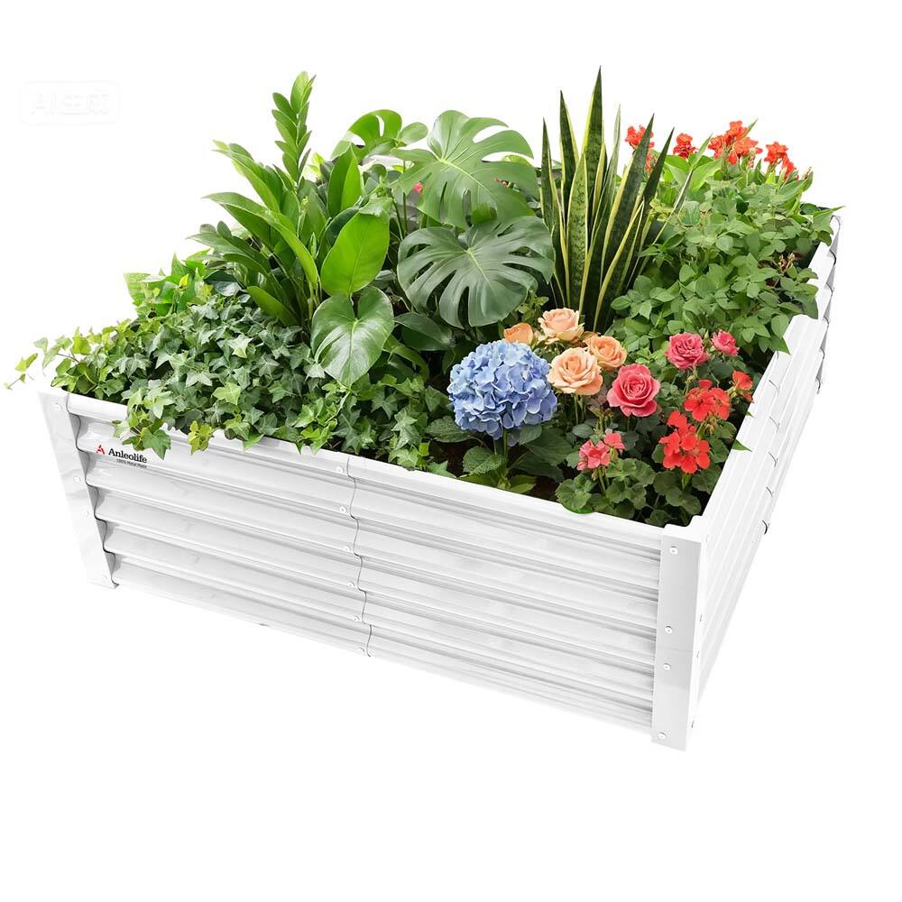 A Anleolife - White Metal Square Raised Garden Bed Planter Box for Planting Vegetables Flowers Herb (47 in. L x 47 in. W x 18 in. H) price history on PriceWatchPro