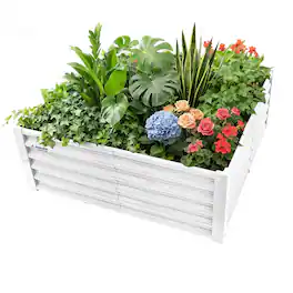 A Anleolife - White Metal Square Raised Garden Bed Planter Box for Planting Vegetables Flowers Herb (47 in. L x 47 in. W x 18 in. H)