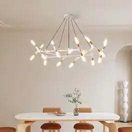 Loheer - 41 Inch Modern Branch Chandelier White and Gold Frosted Tube Pendant Light