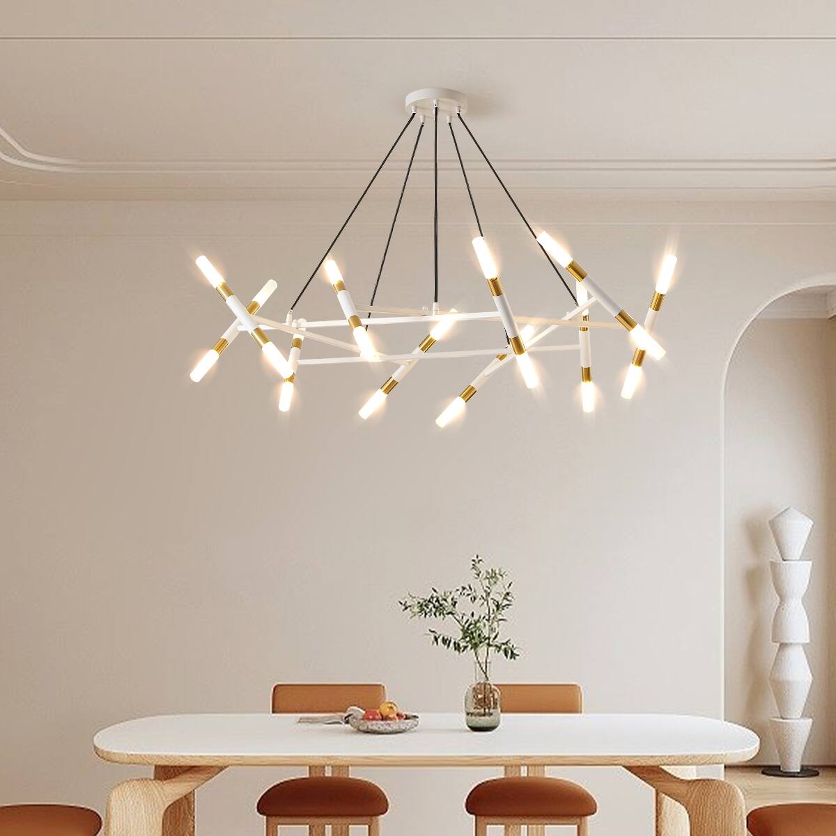 Front. Loheer - Loheer 41 Inch Modern Branch Chandelier White and Gold Frosted Tube Pendant Light.