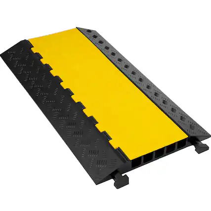 Front. VEVOR - 5 Channel Cable Protectors Extreme Rubber Cable Ramps Heavy Duty Protective Cable Wire Cord Ramp Driveway Speed Bumps - Yellow and black.