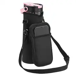 Unique Bargains - Neoprene Insulated Water Bottle Carrier Bag with Adjustable Strap & Phone Pocket for Hiking Sport - Black