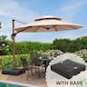 PURPLE LEAF - 10 ft. Patio Octagon Outdoor Large Cantilever Umbrella Windproof Offset Heavy Duty Sun Umbrella with Base for Garden - Beige