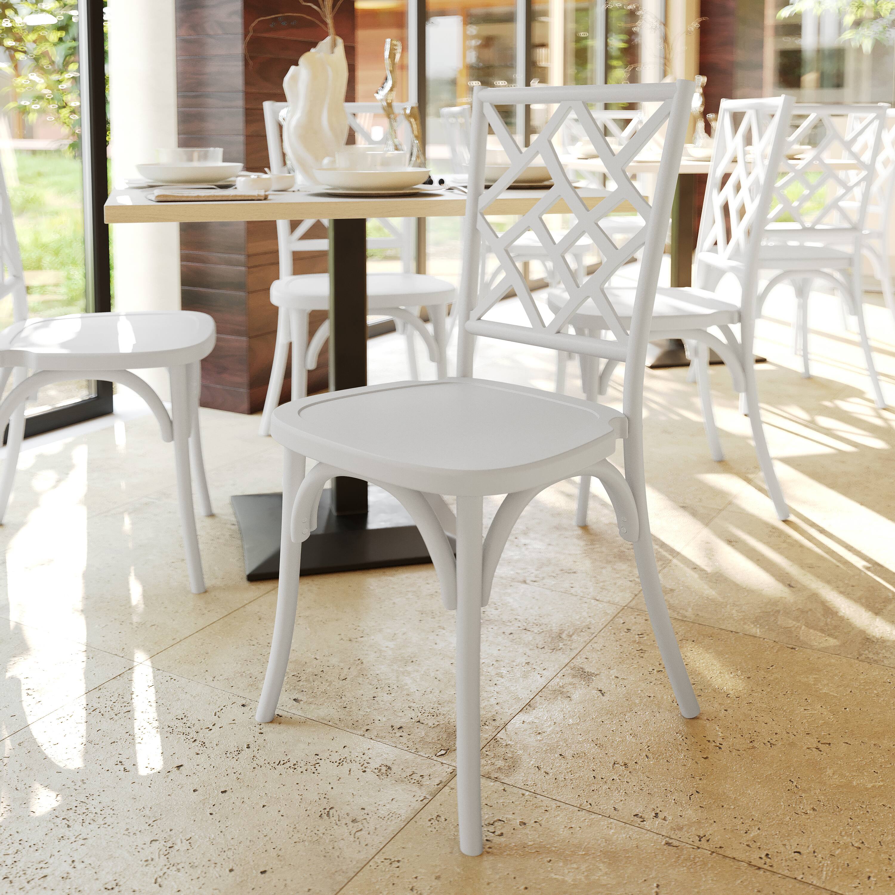 Alt View 2. Flash Furniture - Brooklyn Commercial Grade White Solid Wood Stackable Dining Chair with Intricate Back Detail - White.