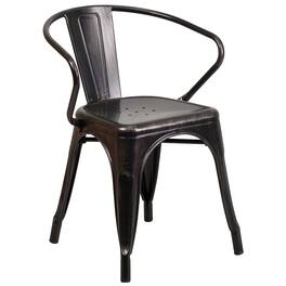 Emma + Oliver - Commercial Grade Colorful Metal Indoor-Outdoor Chair with Arms - Black-Antique Gold