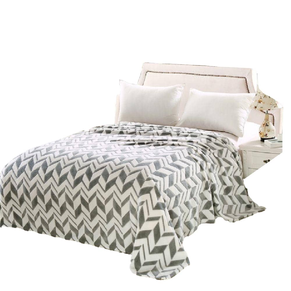 Noble House - Plazatex Arrow Chevron Micro Plush Blanket - King 102x86" - Grey