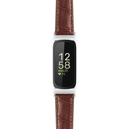 StrapsCo - Crocodile Strap Leather Watch Band For Fitbit Inspire 3 - Brown (Silver Hardware)