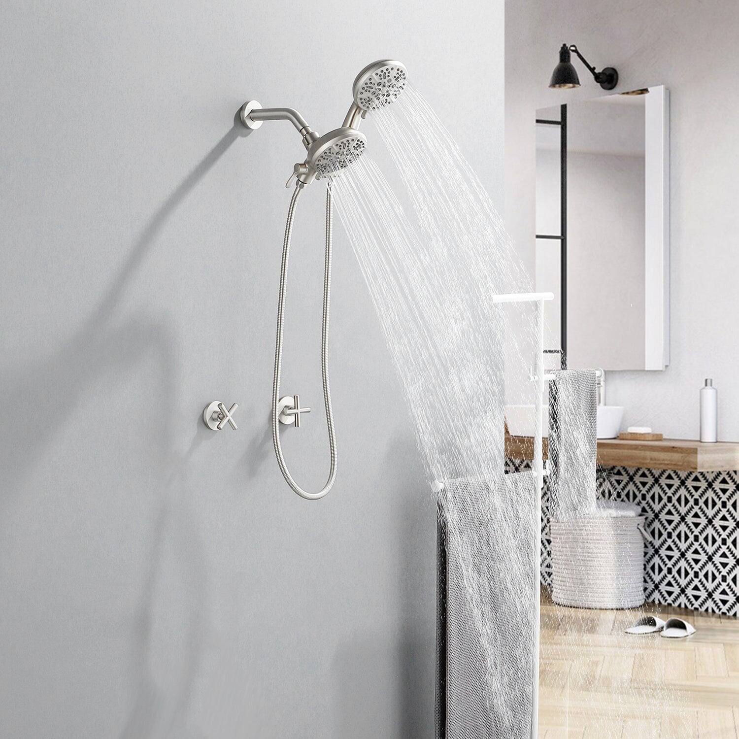 Alt View 4. Boyel Living - Brushed Nickel Shower Set with Dual Handle Control and 7 Function Dual Shower Heads - Brushed Nickel.
