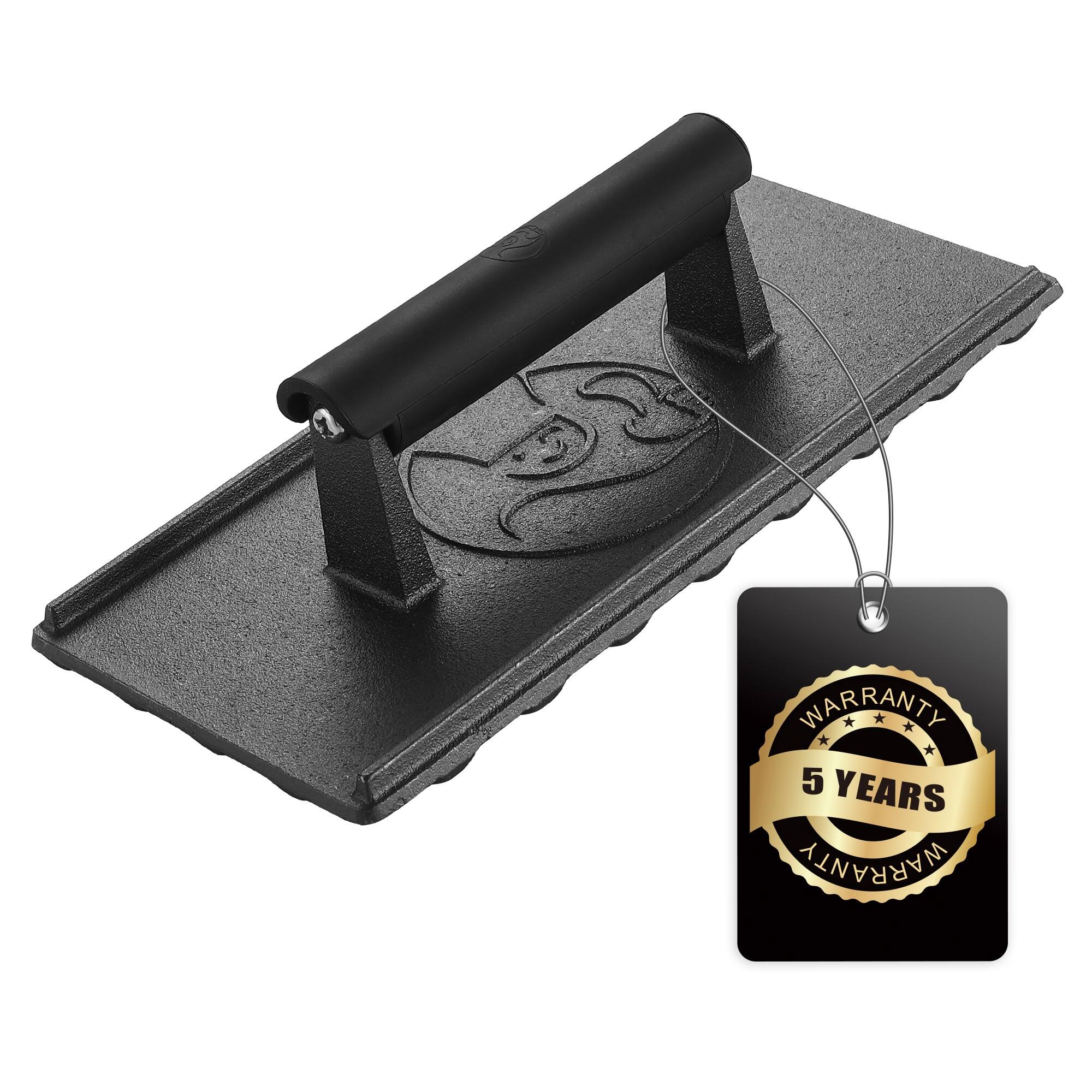 Gourmet Easy - 3lb Cast Iron Grill Press, Heavy Duty Smash Burger Press for Griddle Heat Resistant Handle, Burger Smasher - Black